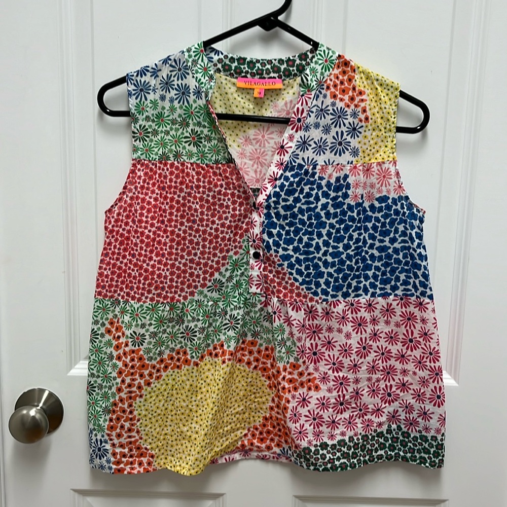 VILAGALLO FLORAL PATCHWORK‎ SLEEVELESS TOP - MULTICOLOR